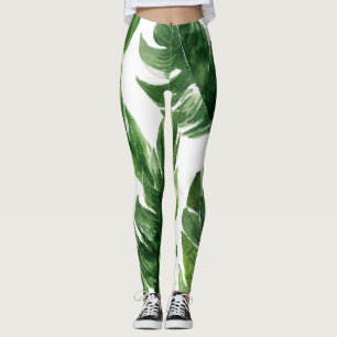 Watercolor Tropical Banana Leaves Pattern Leggings