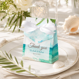 Watercolor Tropical Beach and Palm Trees Wedding Favour Box