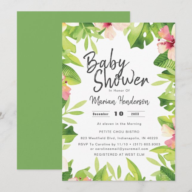 Watercolor Tropical Beach Baby Shower Invitation (Front/Back)