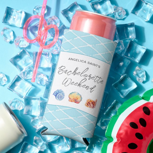 Watercolor Tropical Beach Bachelorette Party Seltzer Can Cooler (In Situ Summer)