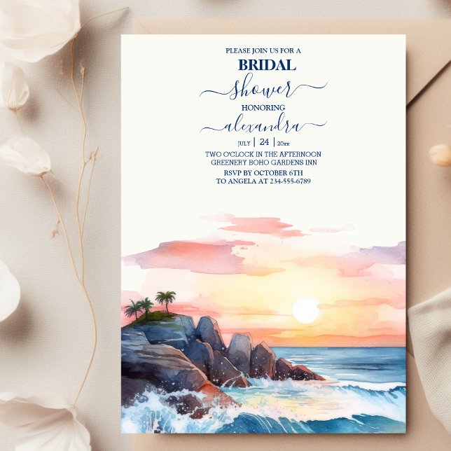 Watercolor Tropical Beach  Bridal Shower Invitation (Creator Uploaded)