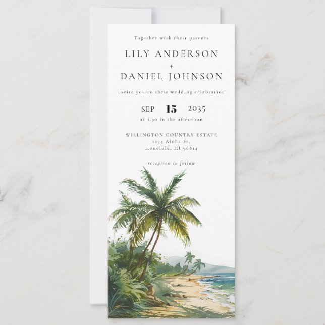 Watercolor Tropical Beach Destination Wedding Invitation (Front)