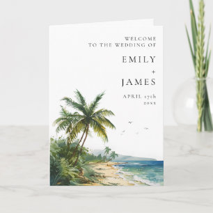 Watercolor Tropical Beach Elegant Wedding Programme