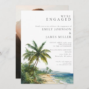 Watercolor Tropical Beach Engagement Party Photo Invitation