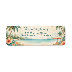 Watercolor Tropical Beach House Family Address