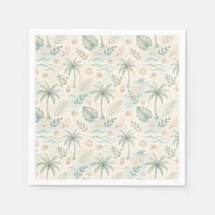 Watercolor Tropical Beach Palm Leaf Pattern Napkin