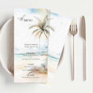 Watercolor Tropical Beach Palm Trees Wedding Menu