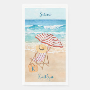 Watercolor Tropical Beach Personalise Napkin