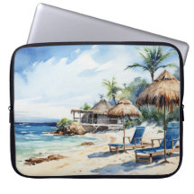 WATERCOLOR TROPICAL BEACH SIDE SCENE
