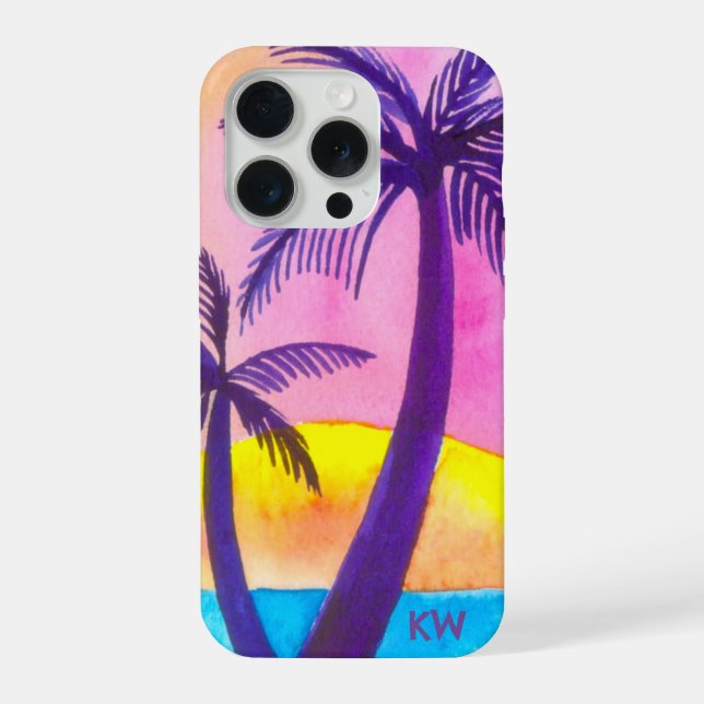 Watercolor Tropical Beach Sunset Phone Case (Back)