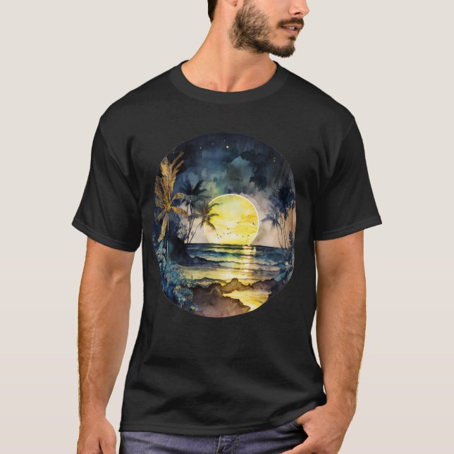 Watercolor Tropical Beach Sunset T-Shirt (Front)