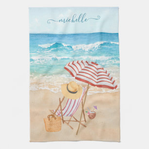 Watercolor Tropical Beach Tea Towel