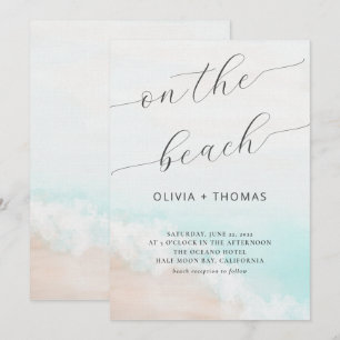 Watercolor Tropical Beach Wave Calligraphy Wedding Invitation