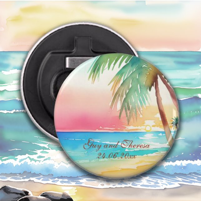 Watercolor Tropical Beach Wedding Bottle Opener (Creator Uploaded)