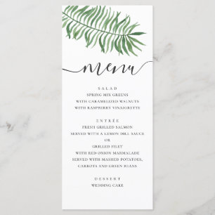 Watercolor tropical beach wedding. Greenery palm Menu