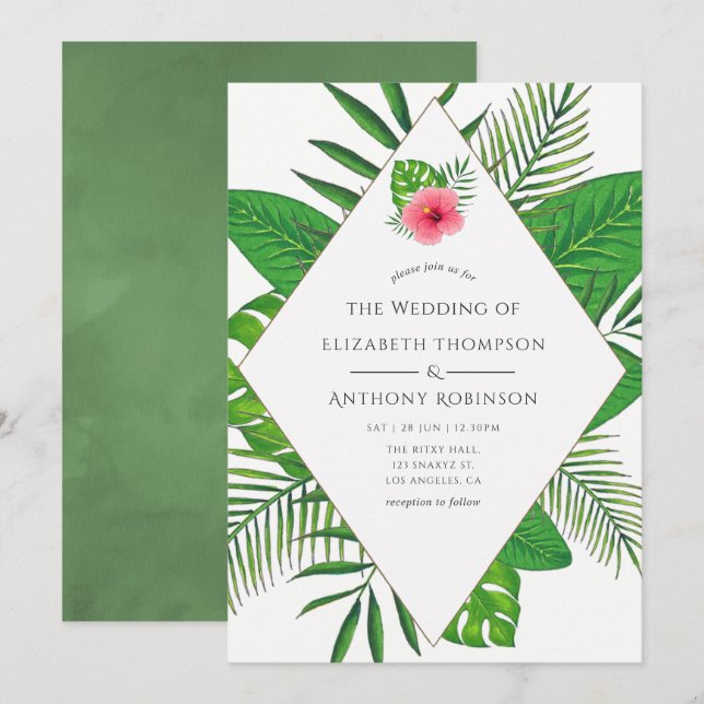 Watercolor Tropical Beach Wedding Invitation (Front/Back)