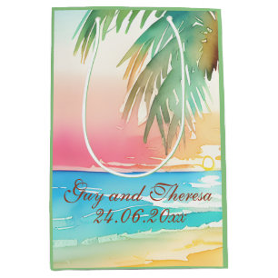 Watercolor Tropical Beach Wedding Medium Gift Bag