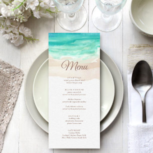 Watercolor Tropical Beach Wedding Menu Card