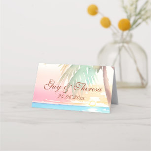 Watercolor Tropical Beach Wedding Place Card