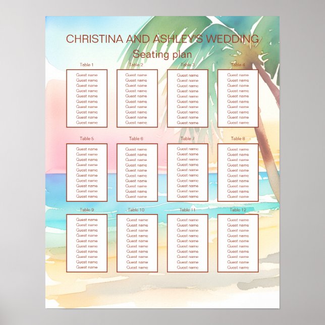 Watercolor Tropical Beach Wedding Poster (Front)