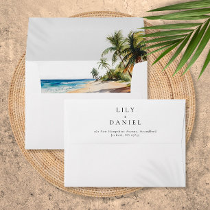 Watercolor Tropical Beach Wedding Return Address Envelope