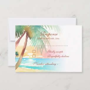 Watercolor Tropical Beach Wedding RSVP Card