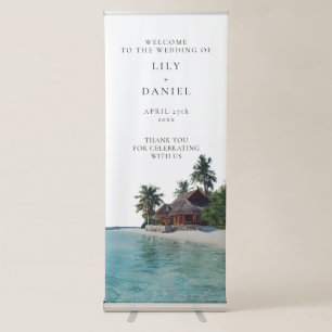 Watercolor Tropical Beach Wedding Welcome Retractable Banner