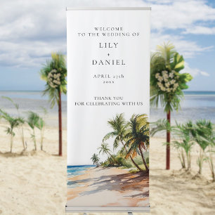 Watercolor Tropical Beach Wedding Welcome Retractable Banner