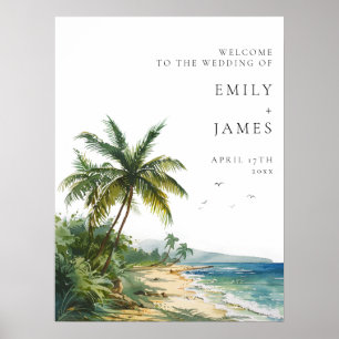 Watercolor Tropical Beach Wedding Welcome Sign