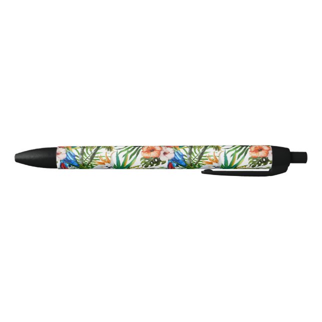 Watercolor tropical birds and foliage pattern black ink pen (Bottom)