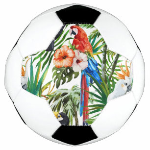 Watercolor tropical birds and foliage pattern football