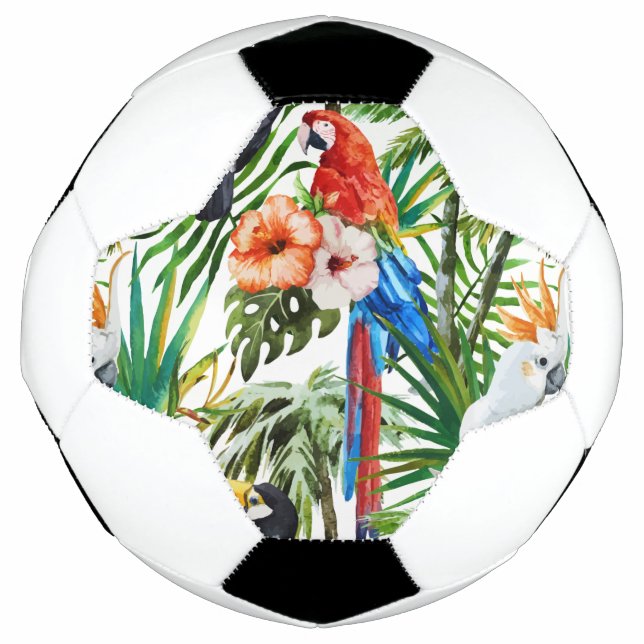 Watercolor tropical birds and foliage pattern football (Front)