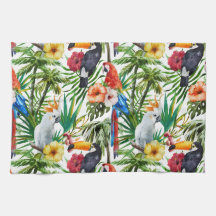 Watercolor tropical birds and foliage pattern