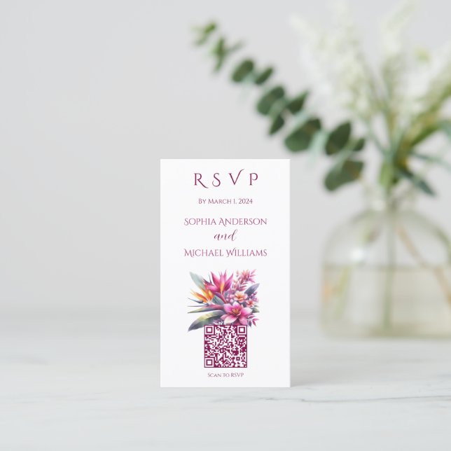 Watercolor Tropical Bliss-RSVP-QR code- Business Card (Standing Front)