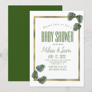 Watercolor Tropical Botanic Foil Palm Baby Shower Invitation