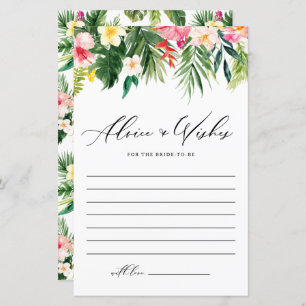 Watercolor Tropical Bridal Shower Advice Card