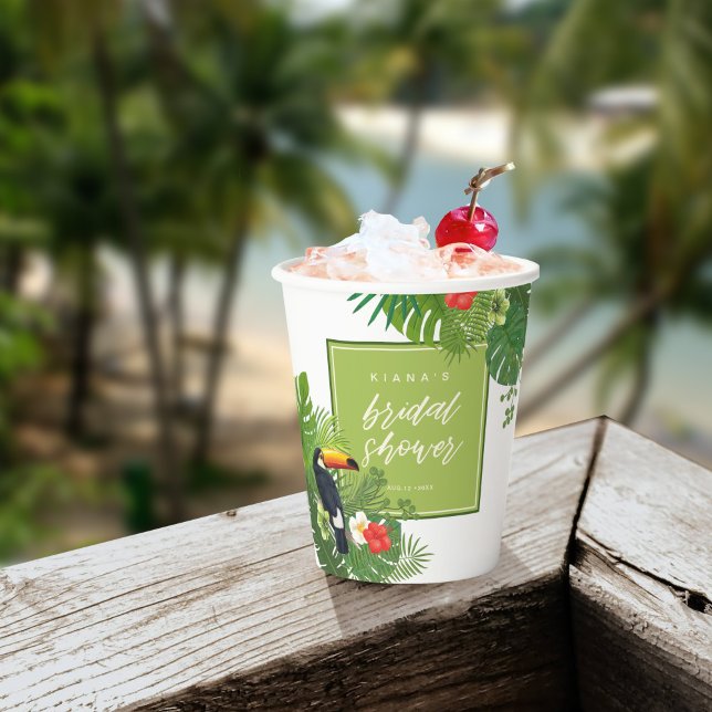 Watercolor Tropical Bridal Shower Green ID577 Paper Cups (Creator Uploaded)