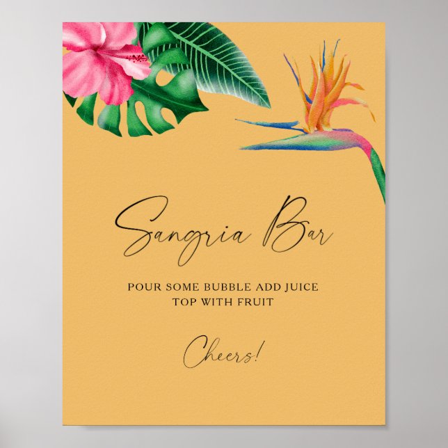 Watercolor tropical bridal shower - sangria bar poster (Front)