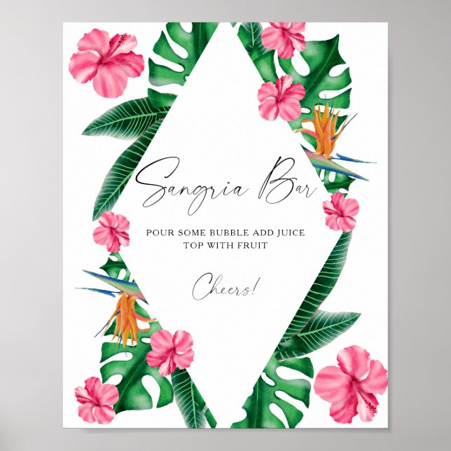 Watercolor tropical bridal shower - sangria bar poster (Front)