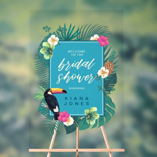 Watercolor Tropical Bridal Shower Teal ID577 Acrylic Sign (Neutral)
