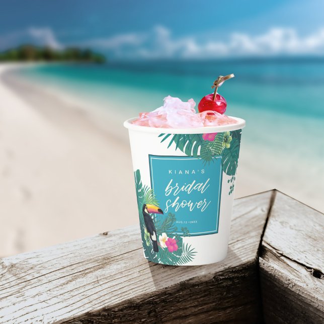 Watercolor Tropical Bridal Shower Teal ID577 Paper Cups (Creator Uploaded)