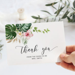 Watercolor tropical bridal shower thank you card