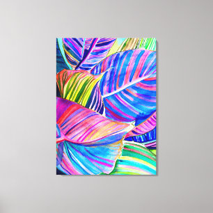 Watercolor tropical canna leaves canvas print
