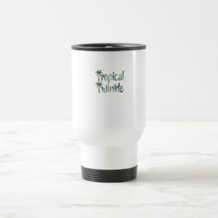 Watercolor Tropical Christmas Palm Lights Text Travel Mug