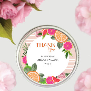 Watercolor Tropical Citrus Thank You Favour Sticke Classic Round Sticker