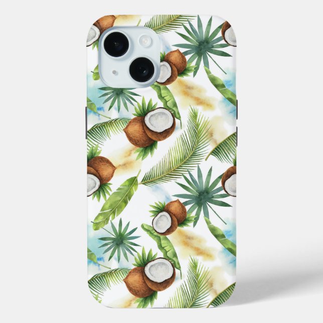 Watercolor Tropical Coconut Pattern Case-Mate iPhone Case (Back)