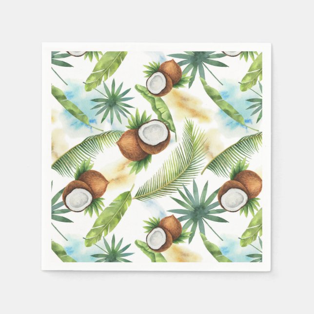 Watercolor Tropical Coconut Pattern Napkin (Front)