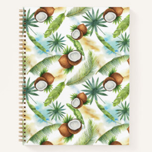 Watercolor Tropical Coconut Pattern Notebook