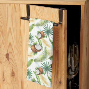 Watercolor Tropical Coconut Pattern Tea Towel