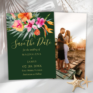 Watercolor Tropical Colourful Pink Orange Flowers Save The Date